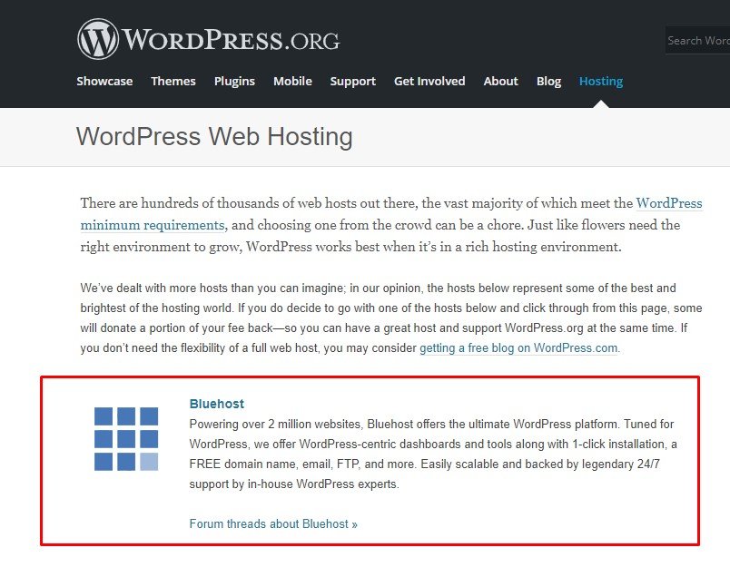 WordPress Recommended Hosting Provider Bluehost